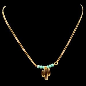 WEST & CO. GOLD TONE CACTUS WITH TURQUOISE BEADED ACCENT NECKLACE
